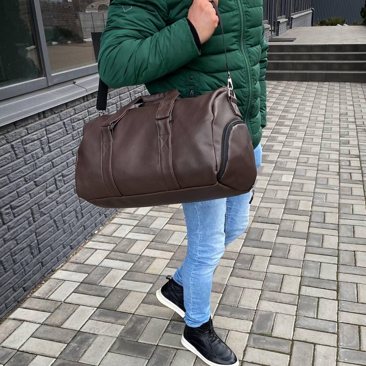 Сумка через плечо дорожная мужская с отделением для обуви 50х22х36 см Коричневый (s13) - фото 5