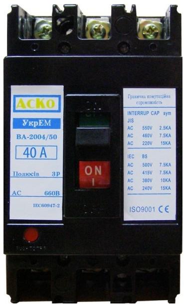 Автоматический выключатель Аско-Укрем ВА-2004/50 3р 40А (59303)
