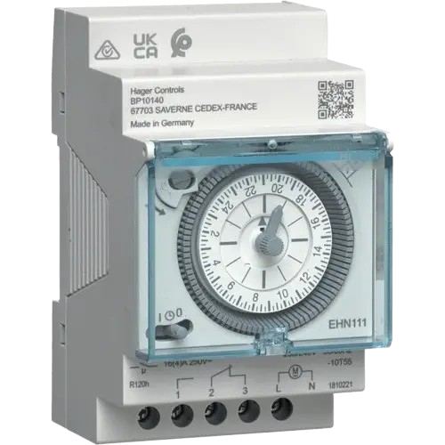 Таймер аналоговый суточный Hager EHN111 DIN 1ПК резерв 120 часов 230V 16А Белый (32534262)