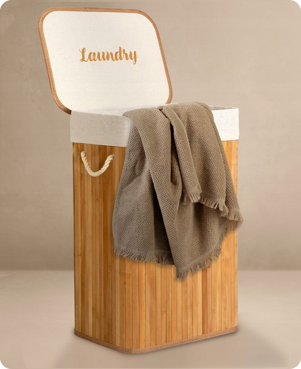 Кошик для білизни бамбуковий Massido 1 відділення знімна вкладка 72 л 61х42х32 см Бежевий - фото 1