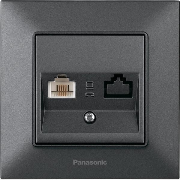 Компьютерная розетка Panasonic Arkedia Slim 2-ая RJ45 CAT5e Дымчатый (16477-е)