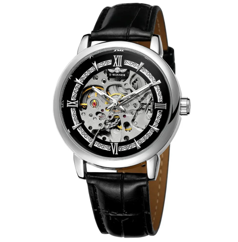 Наручний годинник Forsining 8173 Leather Silver/Black