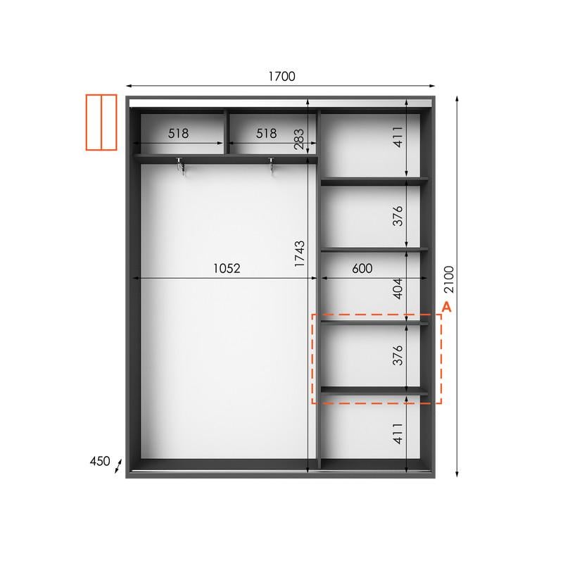 Шафа-купе Idea серія 5 170х45х210 см Антрацит (1496) - фото 2