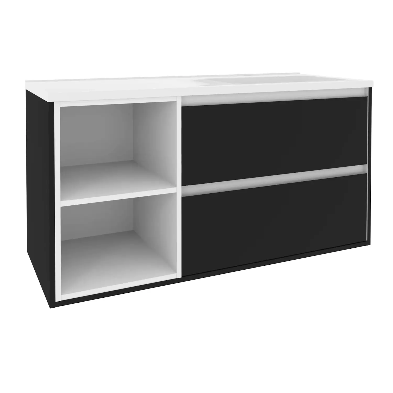 Тумба для ванной Van Mebles Айрис 1200x480 R подвесная с умывальником Родео 120 Черный (MRT-000008107)
