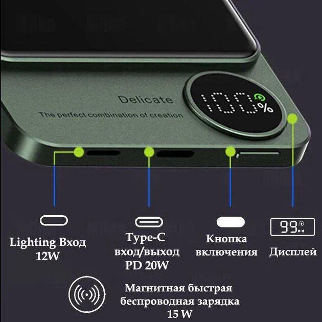 Повербанк з бездротовою портативний зарядкою УМБ Магнітний MagSafe 20W 10000 mAh Темно-зелений - фото 4