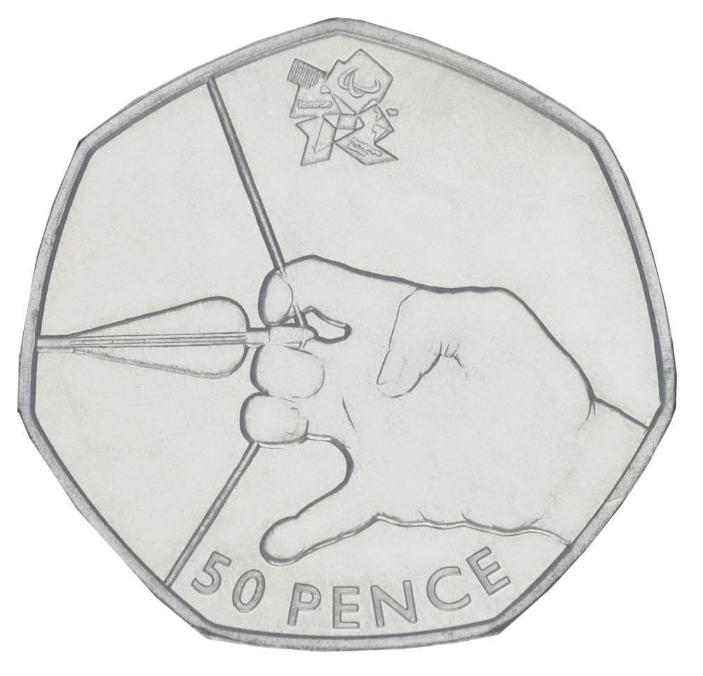 Коллекционная монета Великобритания 50 пенсов 2011 UNC XXX Летние Олимпийские игры 2012 в Лондоне-Стрелянина из лука (М20931)