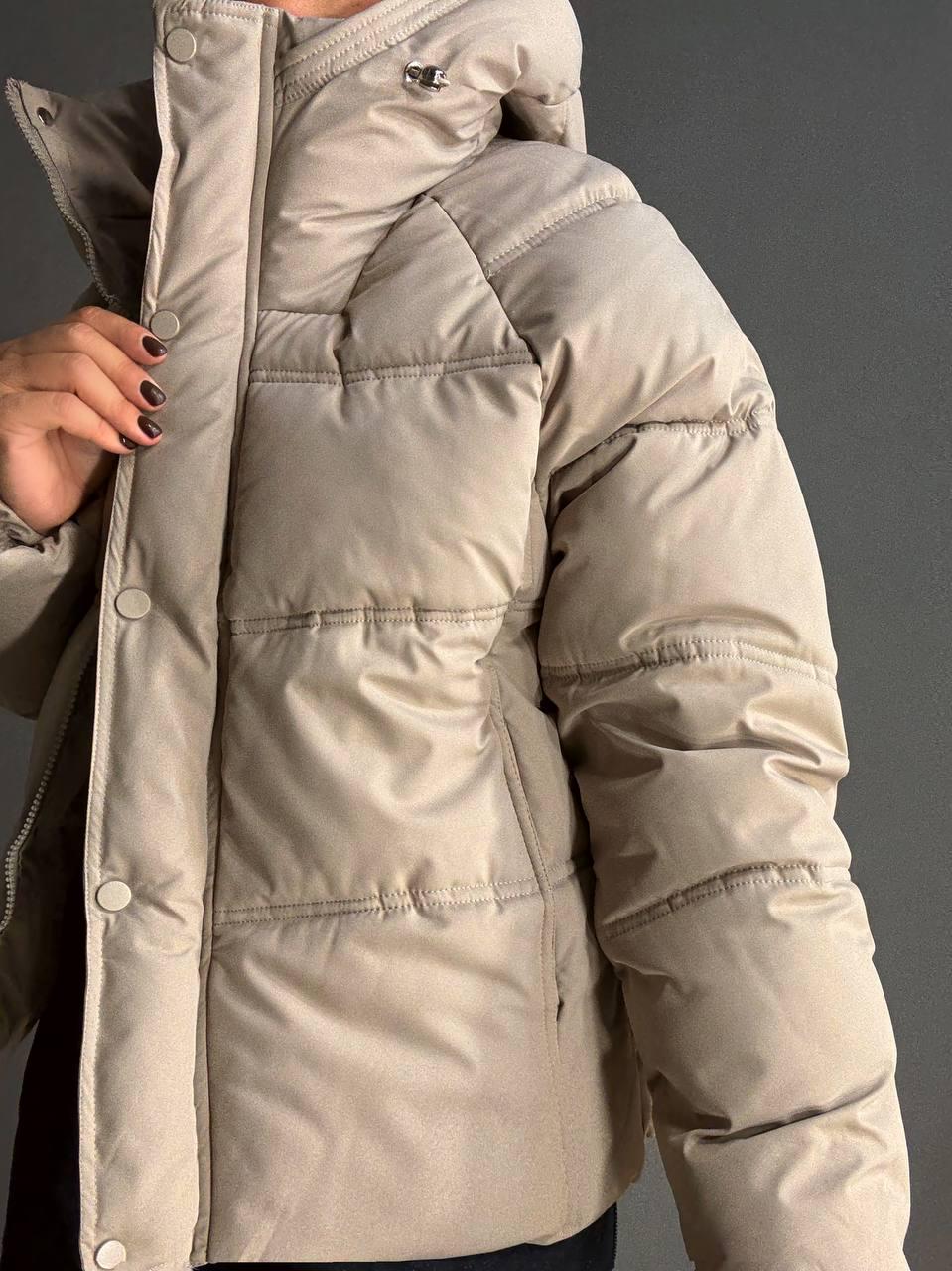 Куртка женская HAIZIYUAN 8589 средней длины с капюшоном XL Бежевый (4809) - фото 7