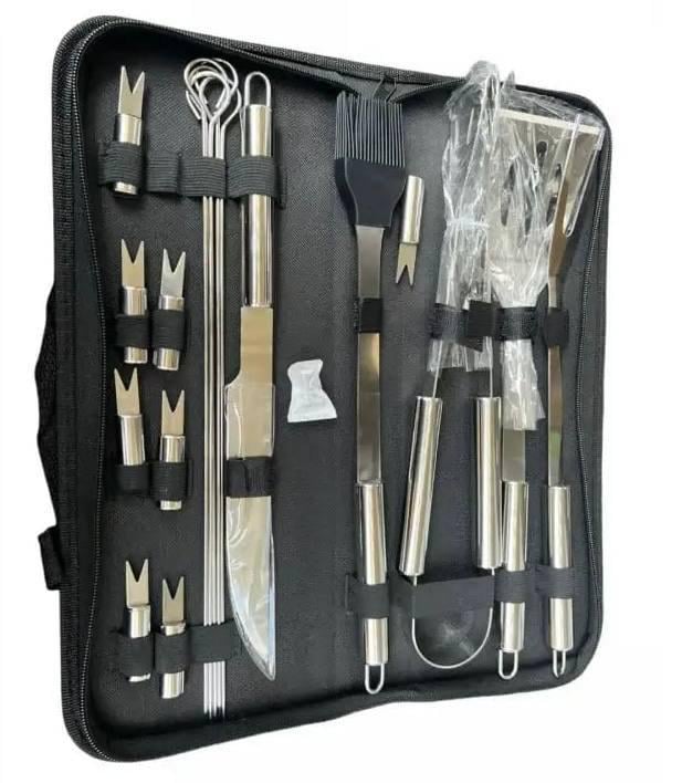 Набір для барбекю/гриля/мангалу/тандира в чорній сумці з нержавіючої сталі з дзеркальним поліруванням