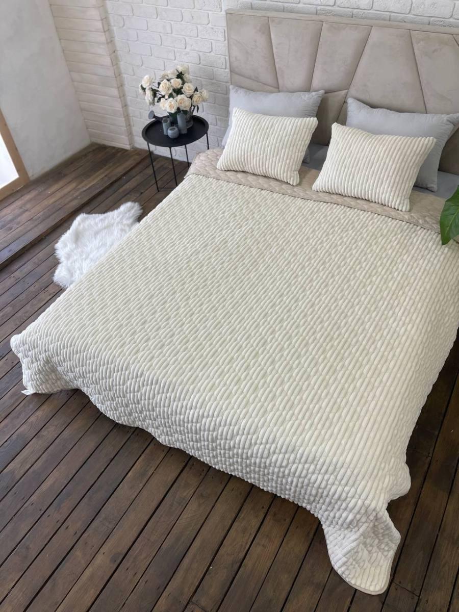 Покривало двостороннє з мікрофібри 210х230 см із подушками 2 шт. 40х60 см Молочний (Д-cap-podush-004) - фото 4