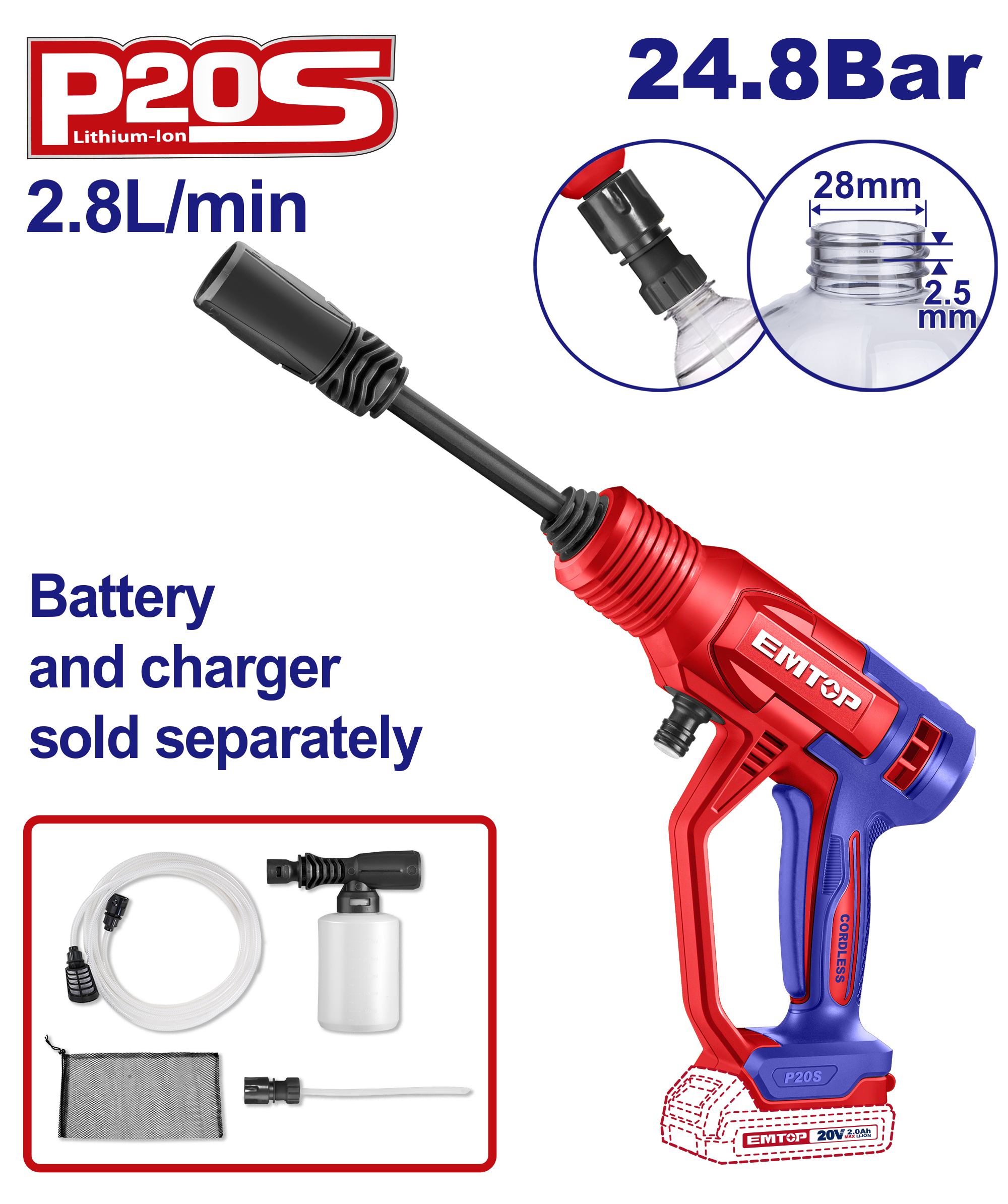 Мінімийка акумуляторна EMTOP ELPW2036 без АКБ та ЗП - фото 2