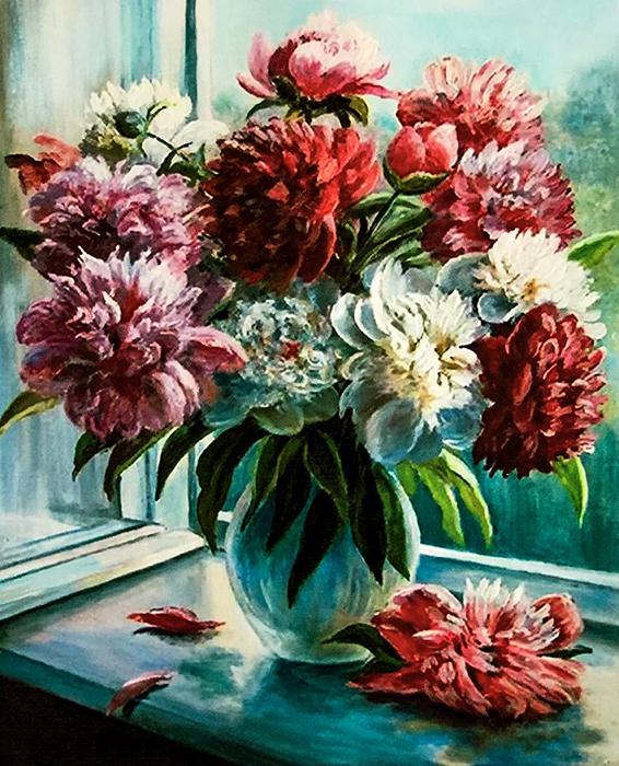 Картина по номерам "Букет пионов на окне" 50x40 см (РНК-055)