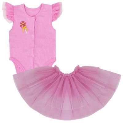 Боди с юбкой детское хлопковое для девочки на кнопках Gabbi BD-19-12 Радуга 56 см Розовый (11640)