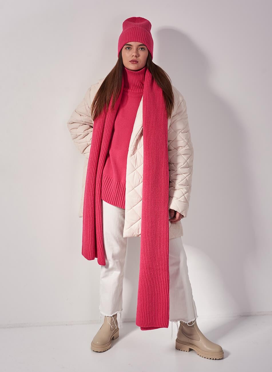 Шарф з вовни мериноса жіночий FIORE BIANCO малиновий One size