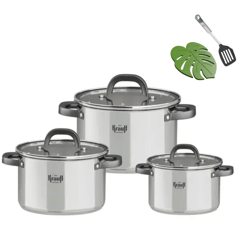Набір каструль Krauff Prime Chef з лопаткою та підставкою під гаряче Monstera (55-333-415)