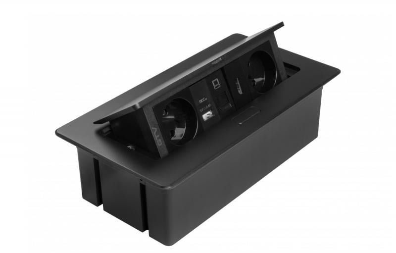 Подовжувач GTV врізний MultiSoft 2xSCHUKO 2хUSB 2,1A A/C RJ45/HDMI кабель 1,5 м Чорний