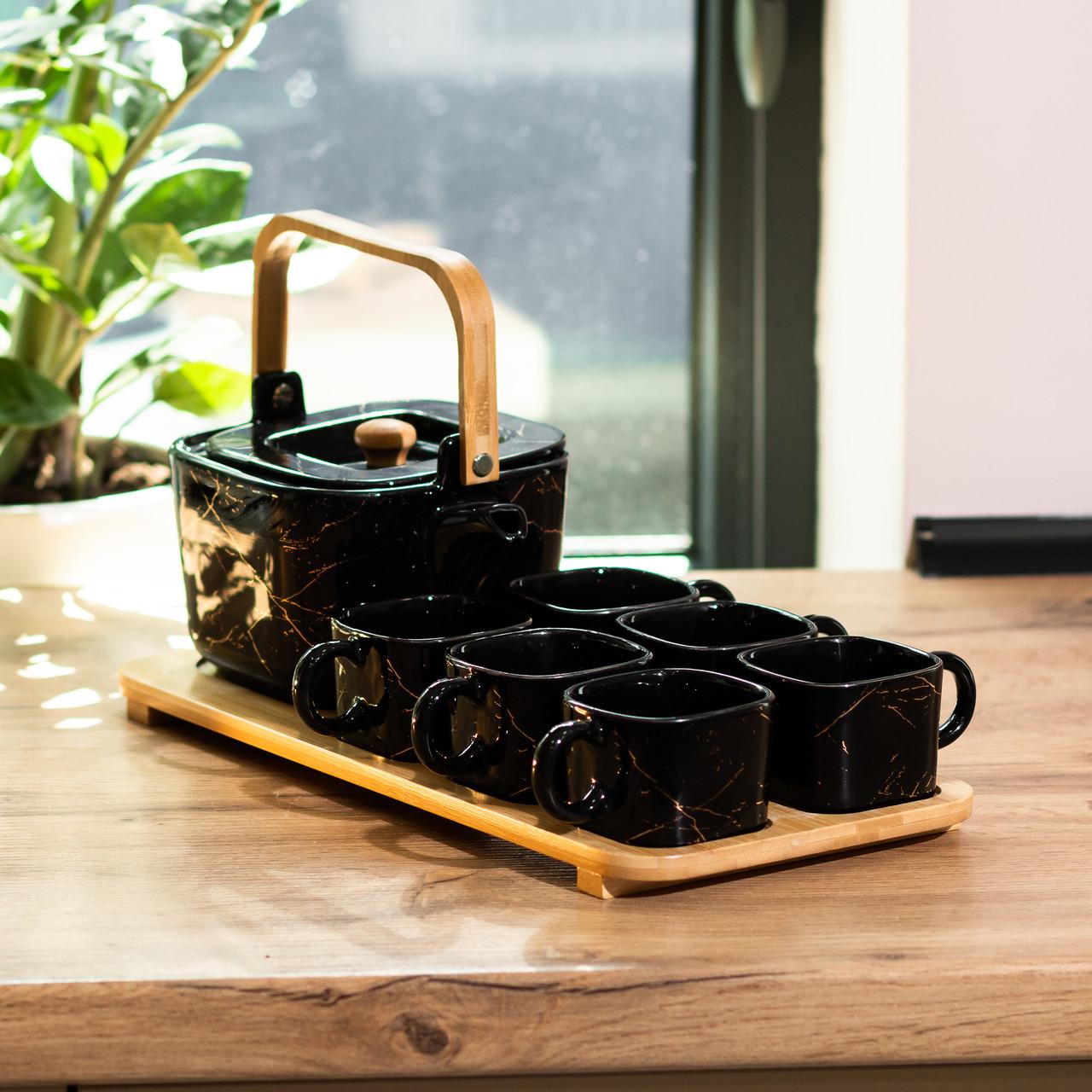 Сервіз чайний на 6 персон із підставкою HP1234 Чорний (A-032730) - фото 2 Сервіз чайний на 6 персон із підставкою HP1234 Чорний (A-032730) - фото 2