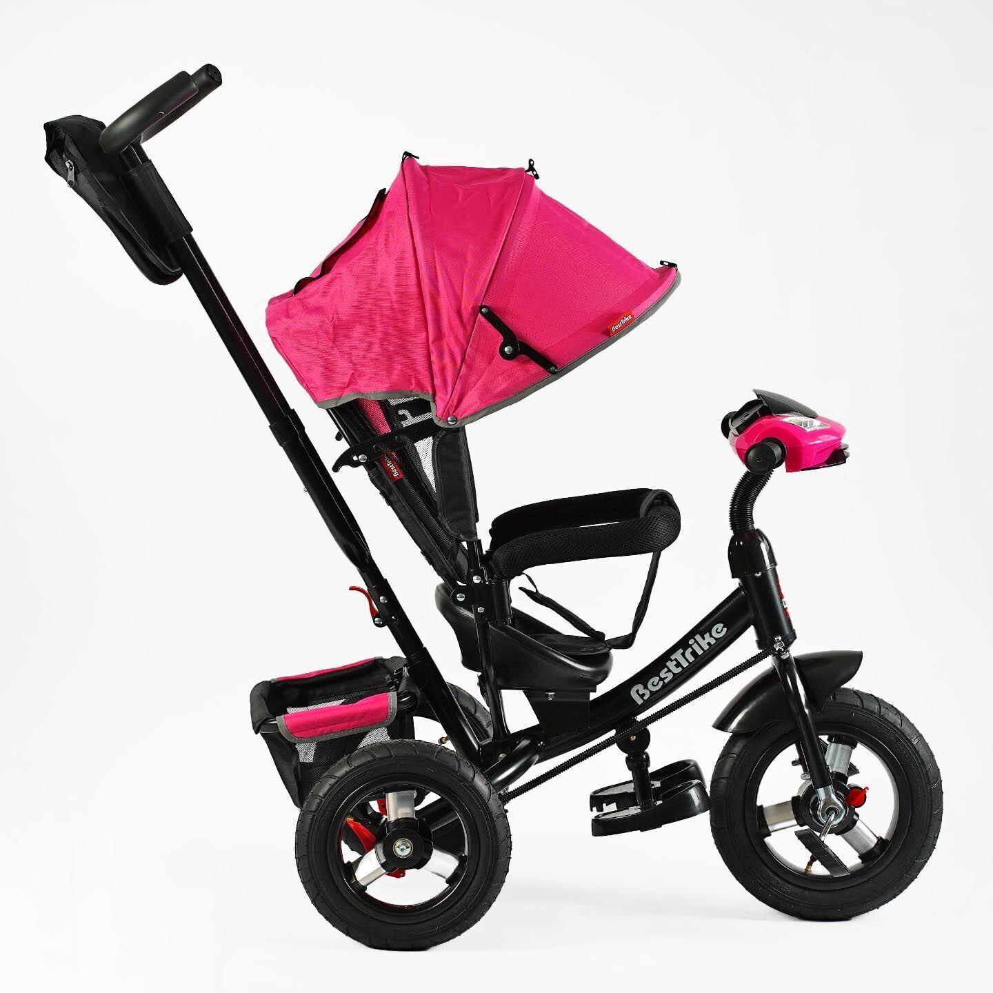 Велосипед дитячий триколісний Best Trike 3390 надувні/фара з USB/пультом/батьківською ручкою Рожевий (33-908) - фото 2