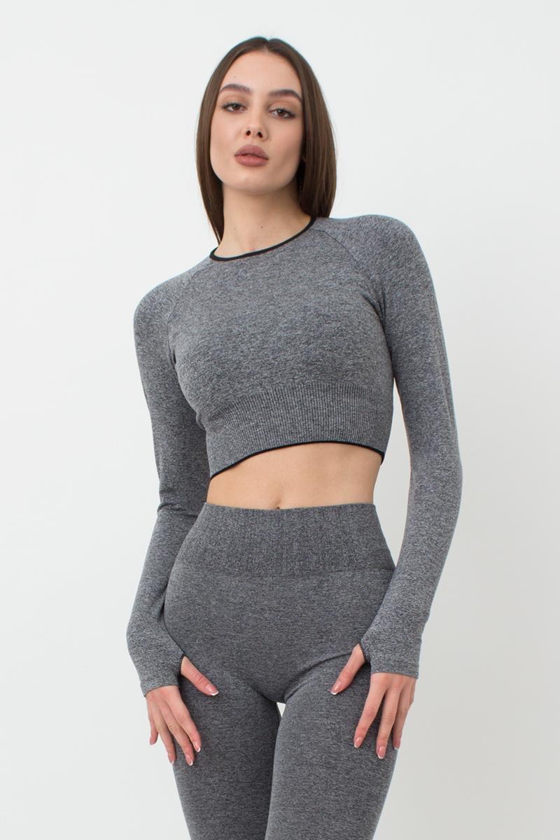 Спортивний топ вкорочений із розрізом на рукаві Giulia CROP TOP SPORT MELANGE S/M Black-nero (1)