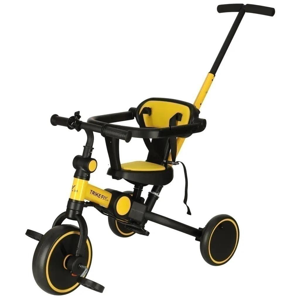 Велосипед коляска Ikonka Trike Fix V4 4в1 с родительской ручкой трехколесный Желтый - фото 6