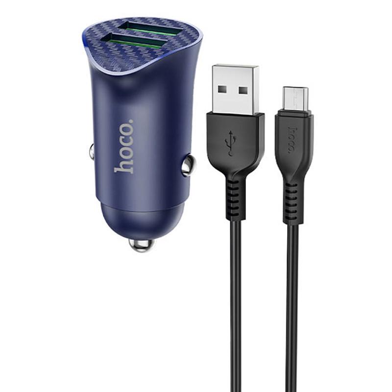 Автомобільний зарядний пристрій Hoco Z39 QC3.0 2USB з кабелем MicroUSB Blue