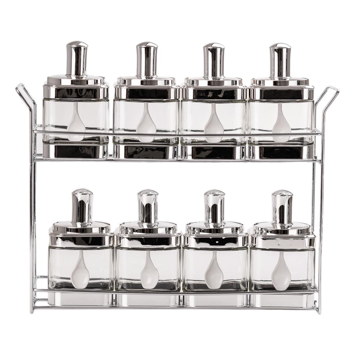Набор банок для сыпучих продуктов с ложкой на подставке 8 шт. Хром (HP531FS1034Y)