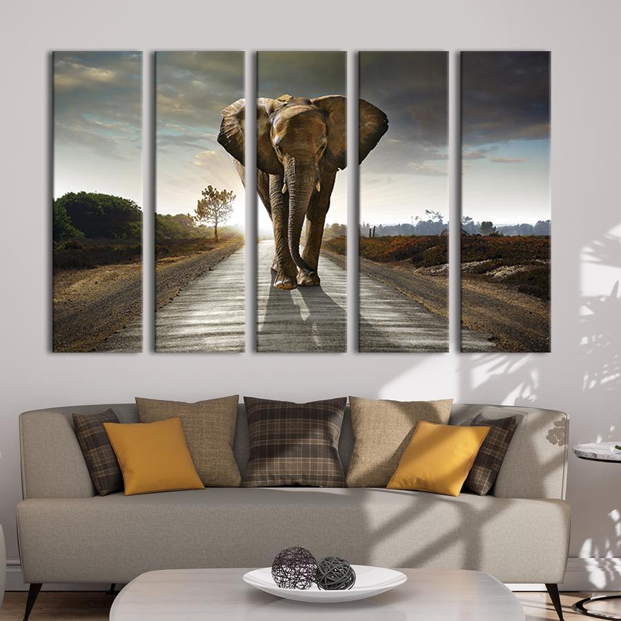 Модульна картина із 5 частин на холсті інтер'єрна картина Великий африканський слон 87х50 см (135-51)