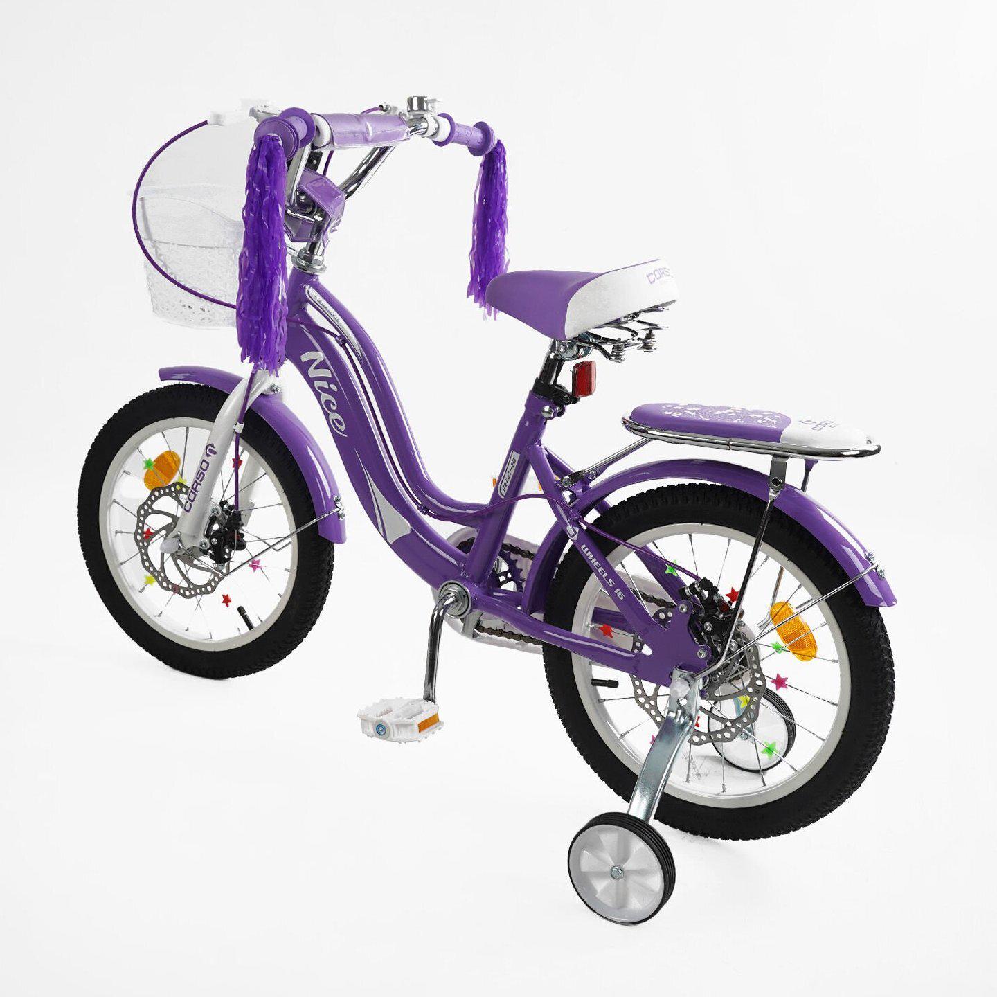 Велосипед двухколесный Corso Nice 16" с корзиной и багажником Фиолетовый - фото 3