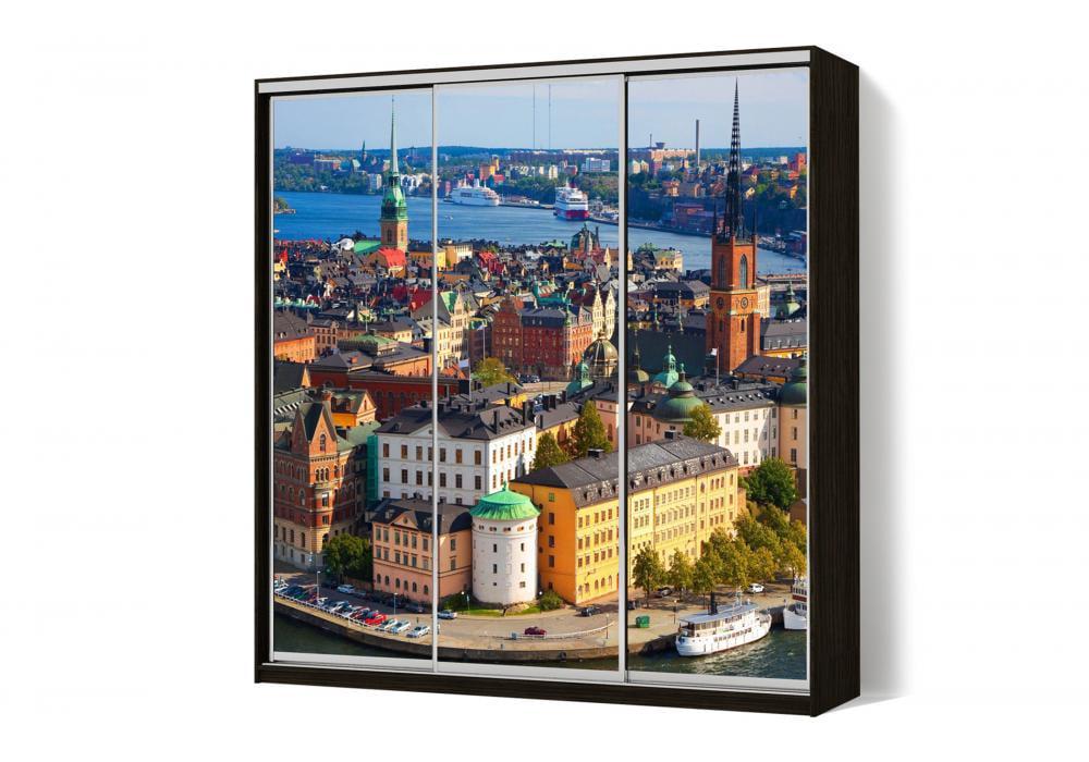 Шкаф-купе Luхe 3 двери ФМП/ФМП/ФМП рисунок Ar346 CLS-IV 2400х2400х450 мм Венге магия (38073)