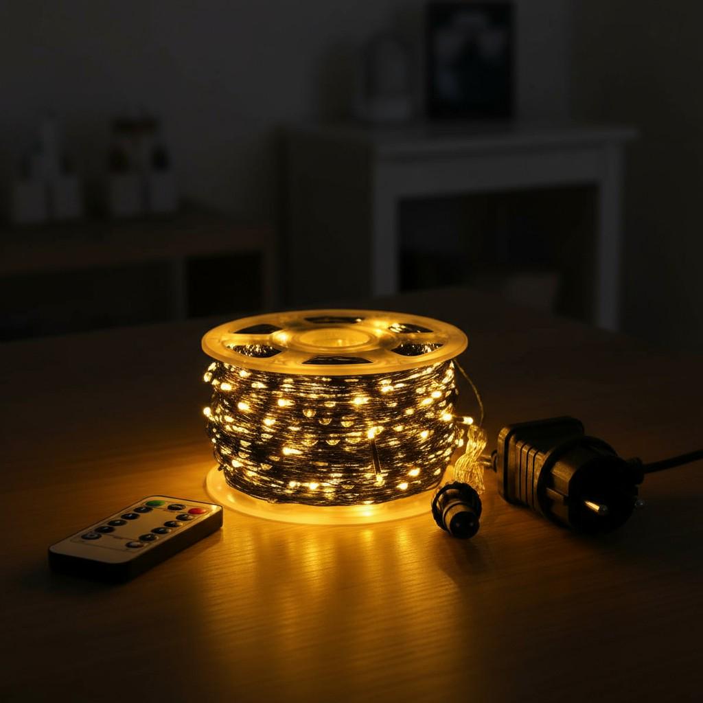 Гирлянда-нить Роса сетевая с пультом на медном проводе 200 м 2000LED Зеленый/Желтый (2000L200MGY) - фото 12