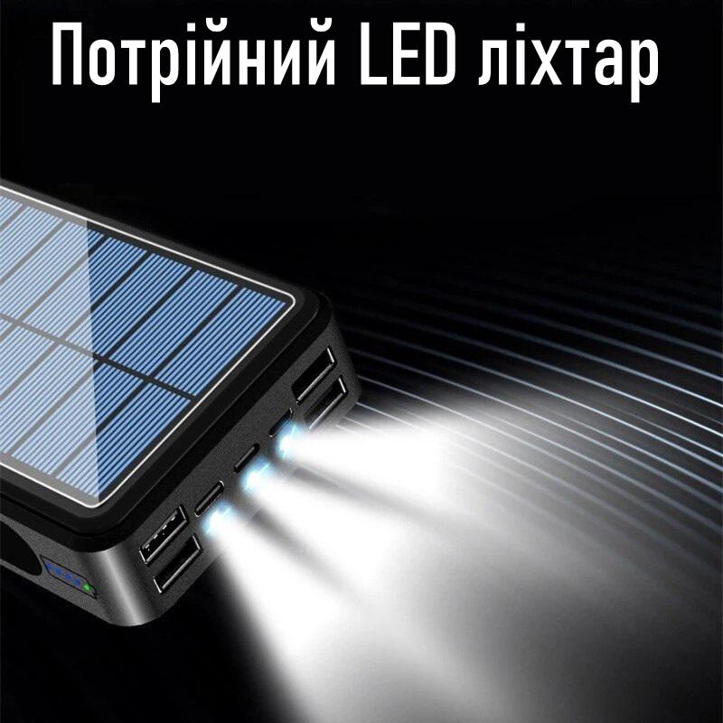 Устройство портативное зарядное Power Bank Solar с бесконтактной зарядкой и Led фонарем на солнечной батарее 99000 mAh - фото 3