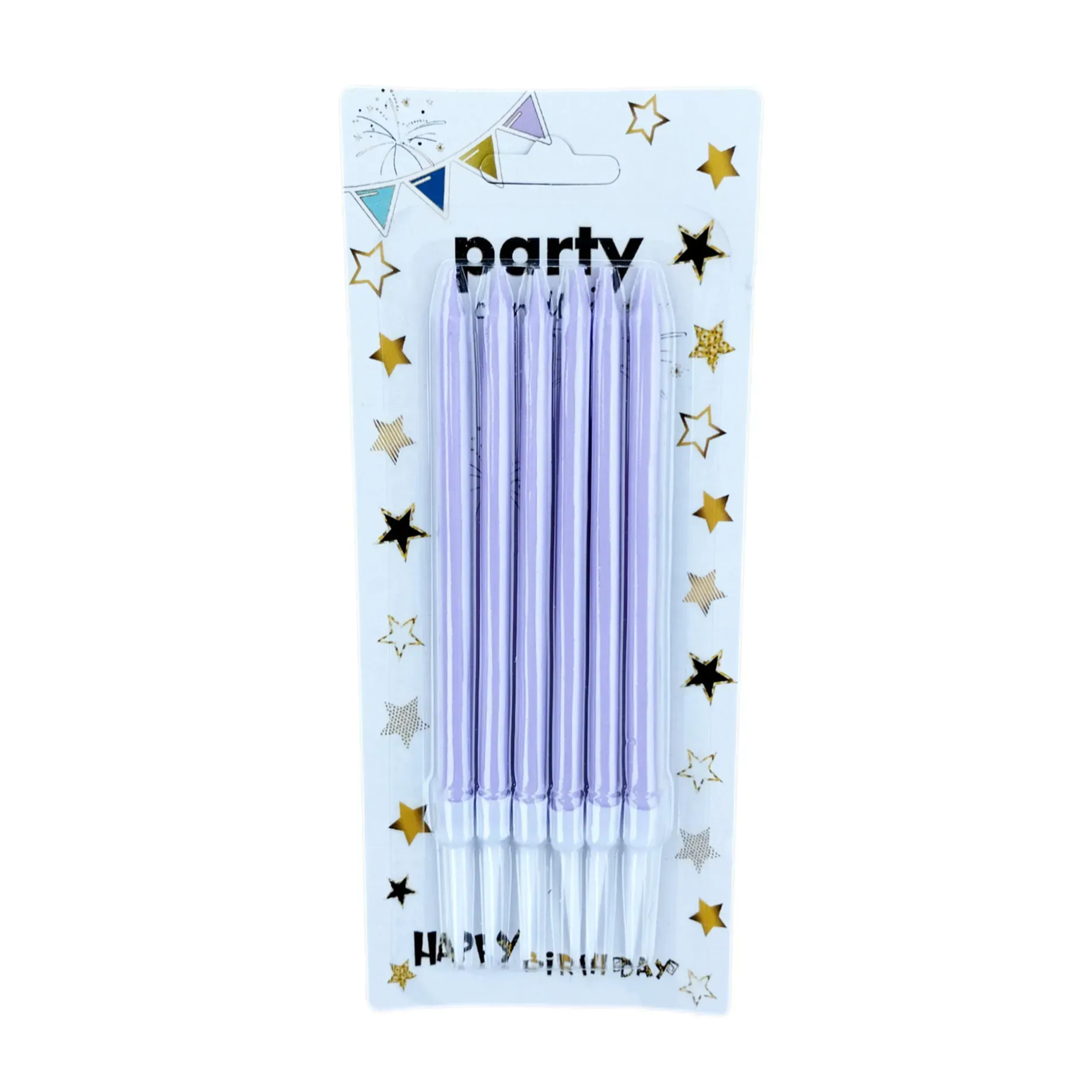Свечи для торта Лиловый макарун планшет со звездами 6 шт. 13 см (12691)