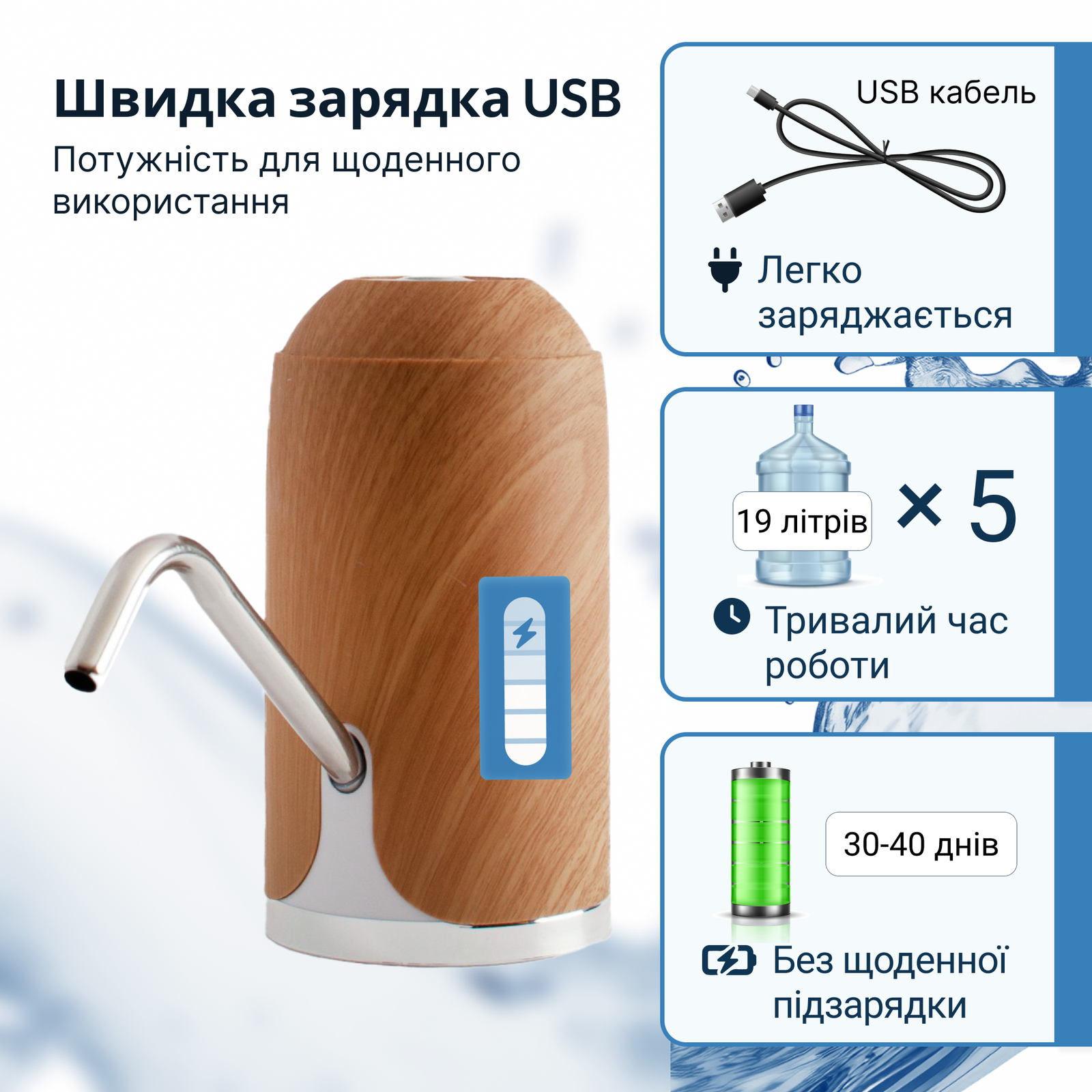 Помпа для води електрична VIO E5 light wood Світле-дерево (9844) - фото 3