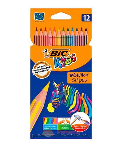 Олівці кольорові BIC Evolution Stripers 12 кольорів (BC9505221) Олівці кольорові BIC Evolution Stripers 12 кольорів (BC9505221)