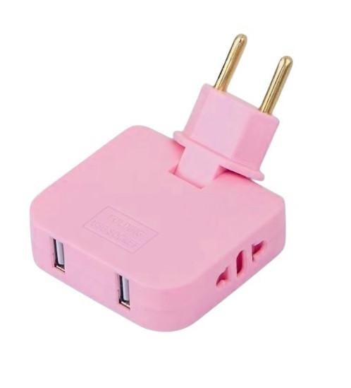 Сетевой переходник плоский для розетки поворотный USB/USB Розовый