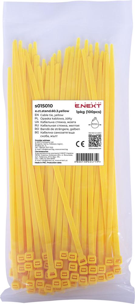 Стяжка-хомут кабельная E.NEXT e.ct.stand.60.3.yellow нейлон 60х3 мм 100 шт. Желтый (s015010)