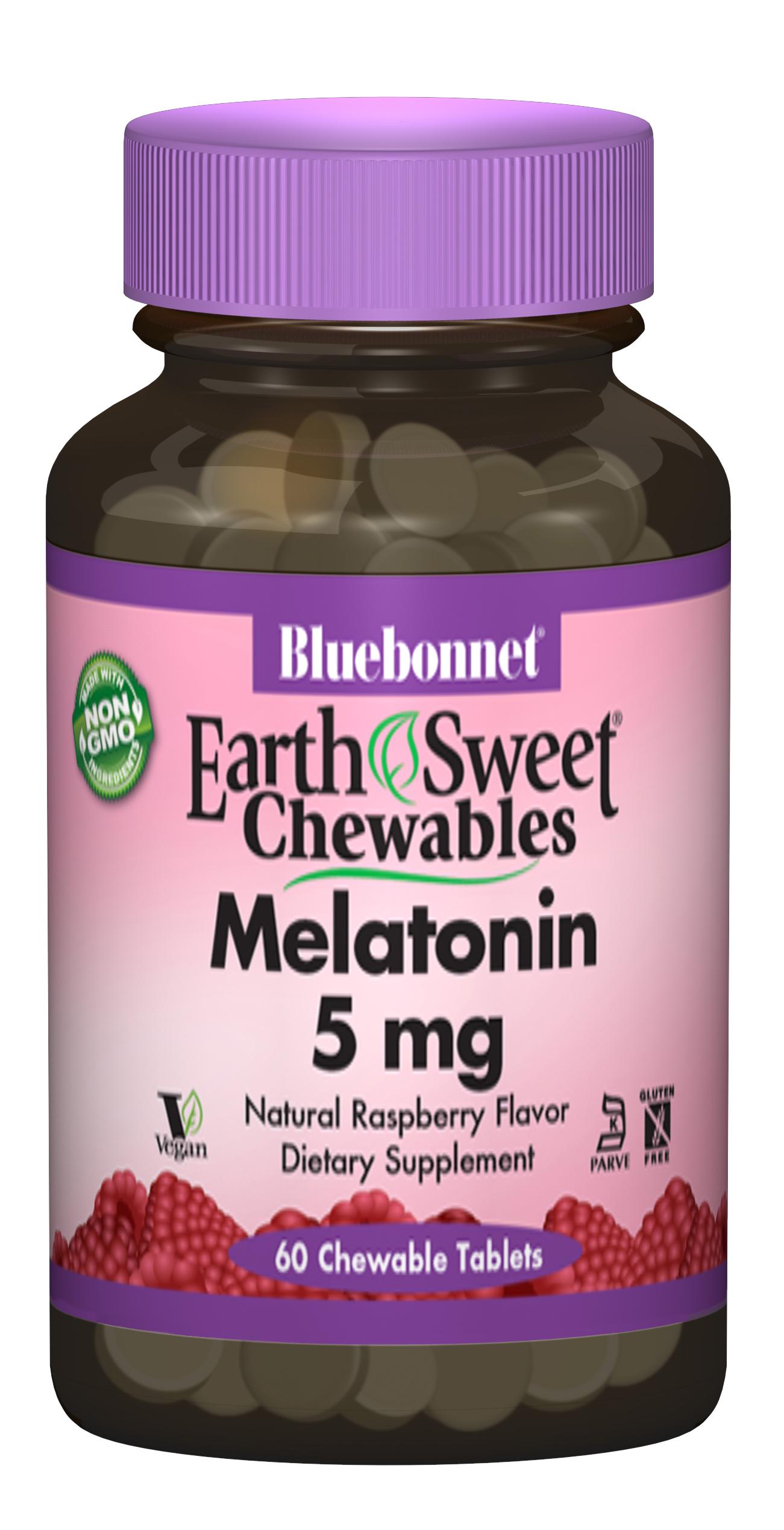 Мелатонин Bluebonnet Nutrition Earth Sweet Chewables 5 мг со вкусом малины 60 жевательных таблеток (BLB0996)