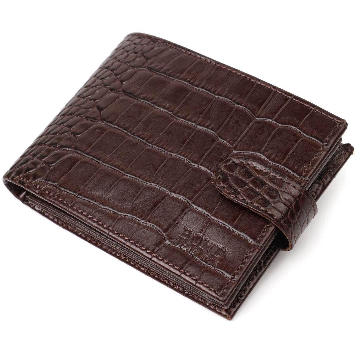Бумажник мужской Bond-Wallet 21999 из натуральной кожи с тиснением под крокодила Коричневый