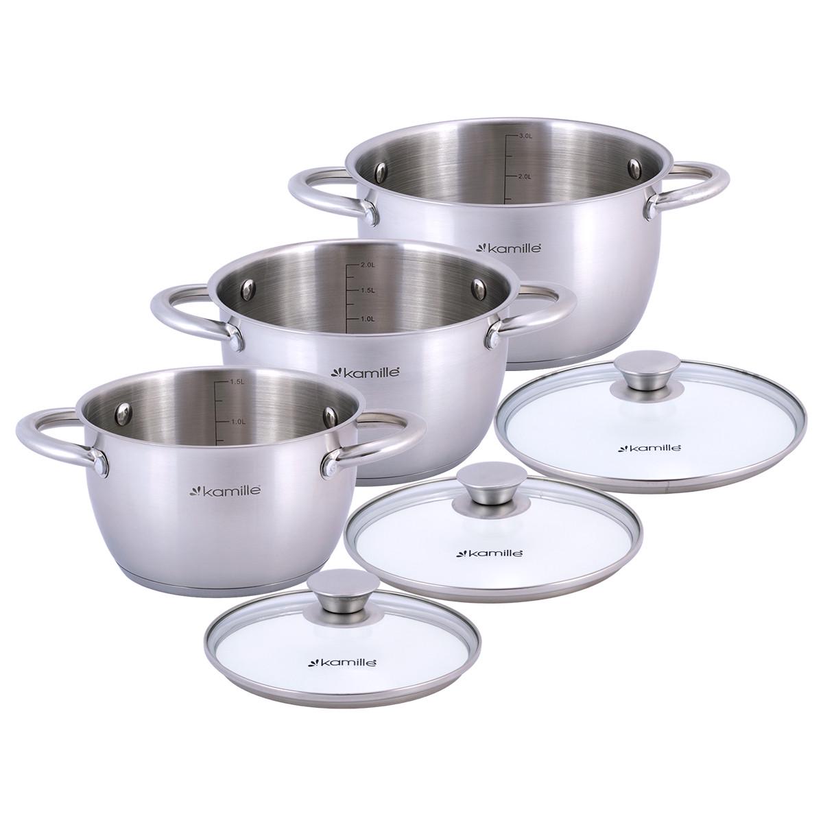 Набір каструль із кришками Kamille КМ-4905 із нержавіючої сталі з 6 предметів Сталевий (150-84-4905) - фото 6 Набір каструль із кришками Kamille КМ-4905 із нержавіючої сталі з 6 предметів Сталевий (150-84-4905) - фото 6