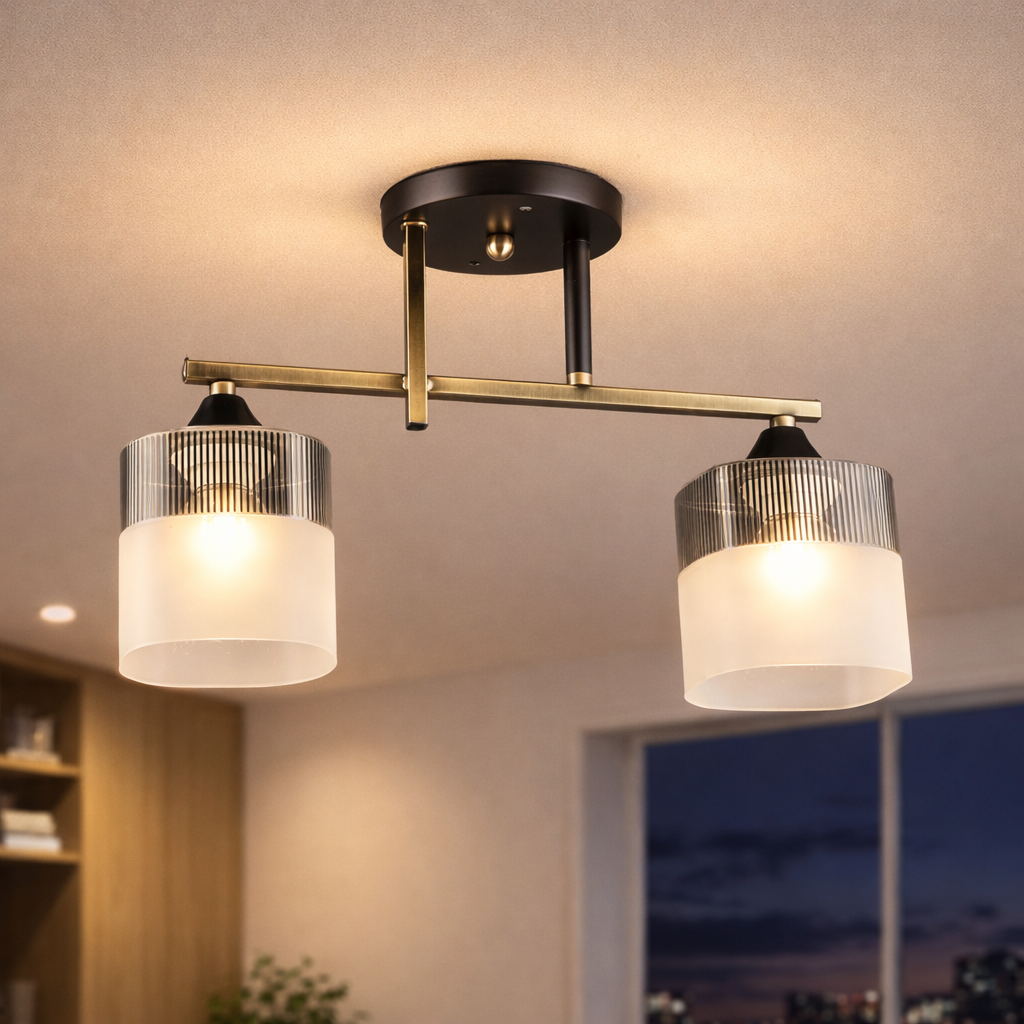 Люстра Valeso с линейным металлическим каркасом под две лампы Е27 Черный/Бронзовый (A4425/2)