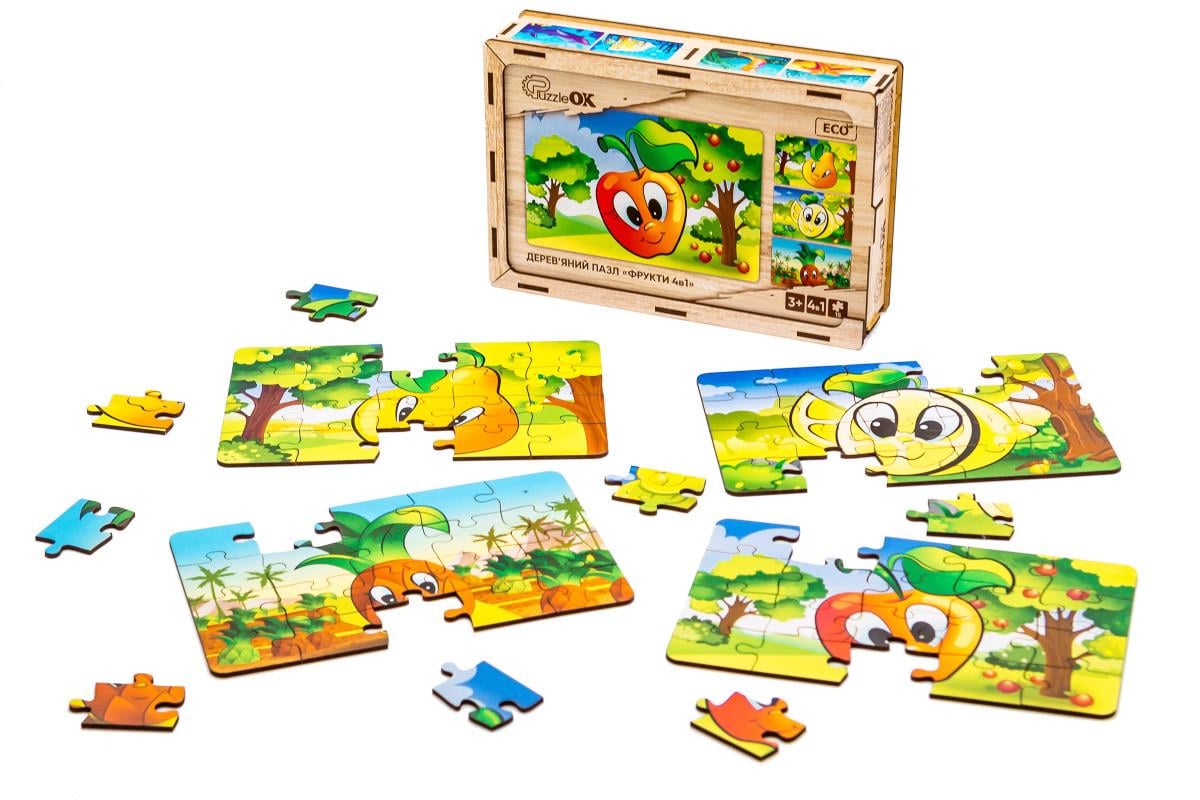 Пазл дерев'яний для дітей PuzzleOK Фрукти 4в1 - фото 4 Пазл дерев'яний для дітей PuzzleOK Фрукти 4в1 - фото 4