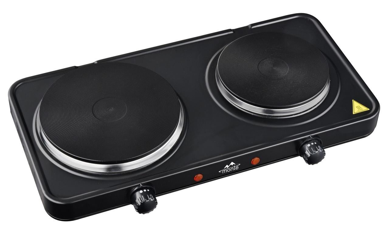 Электроплита Monte MT-2117 2 конфорки 1000/1500 Вт чугунные диски 15,5 и 18,5 см с термостатом Black