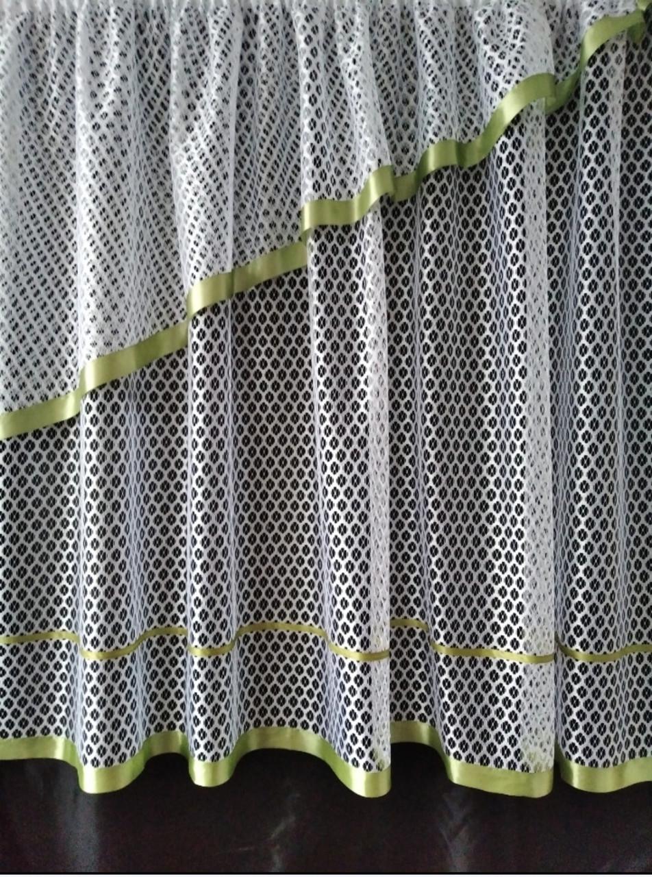 Гардина на кухню Лента сітка 290х165 см Білий із зеленим (лзс-02) - фото 1