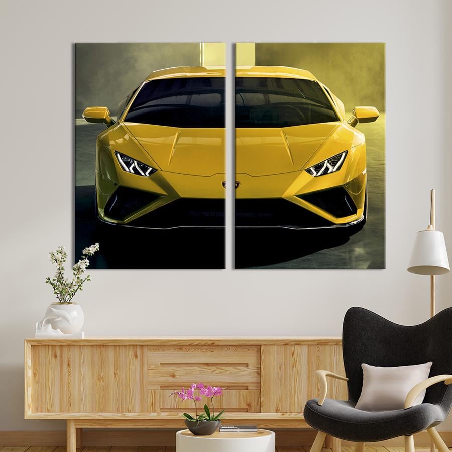 Картина на холсте Солнечно-желтая Ламборгини Huracan 111x81 см (1336-2)