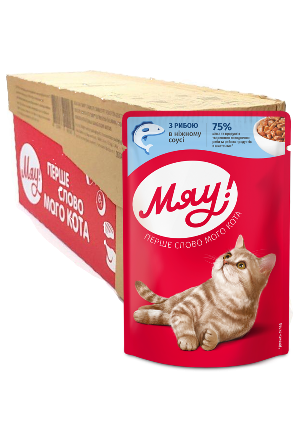 Корм для дорослих котів вологий Мяу З рибою в ніжному соусі 85 г 24 шт.