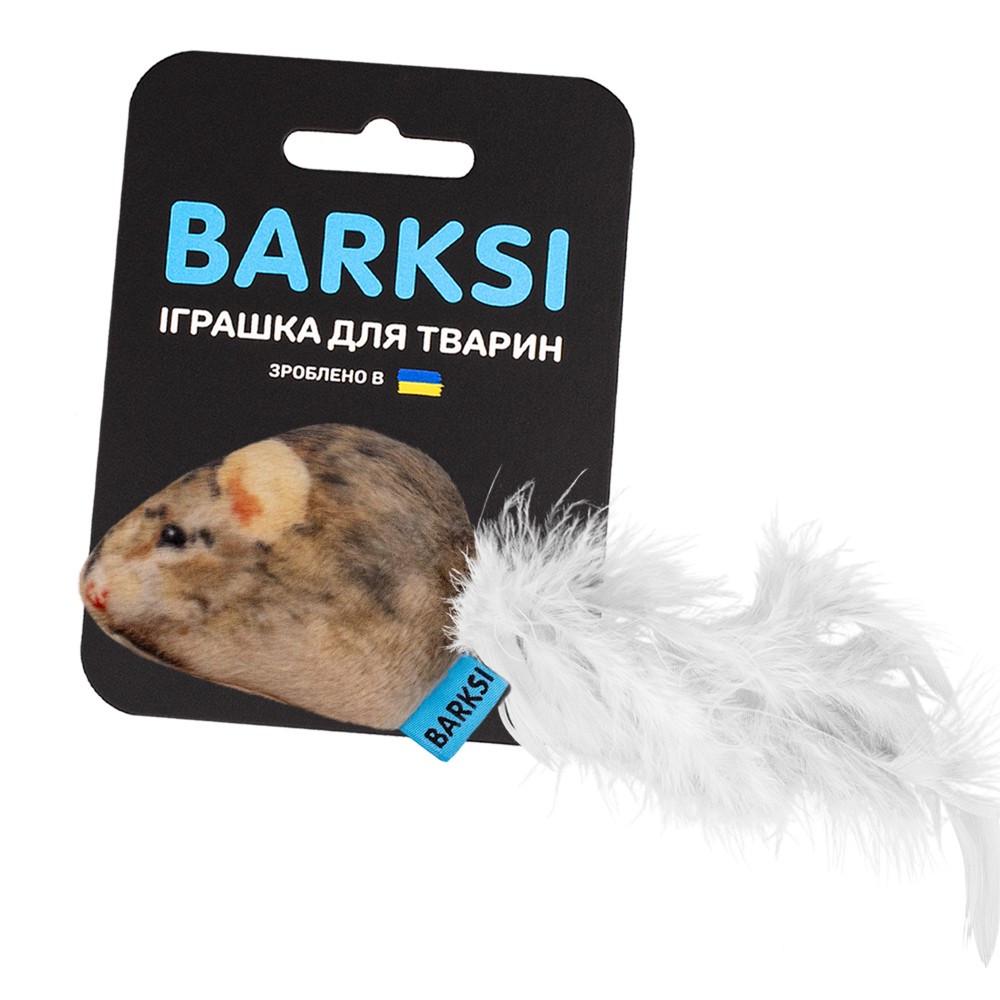 Іграшка для котів Barksi Мишка з дзвіночком та пером - фото 1