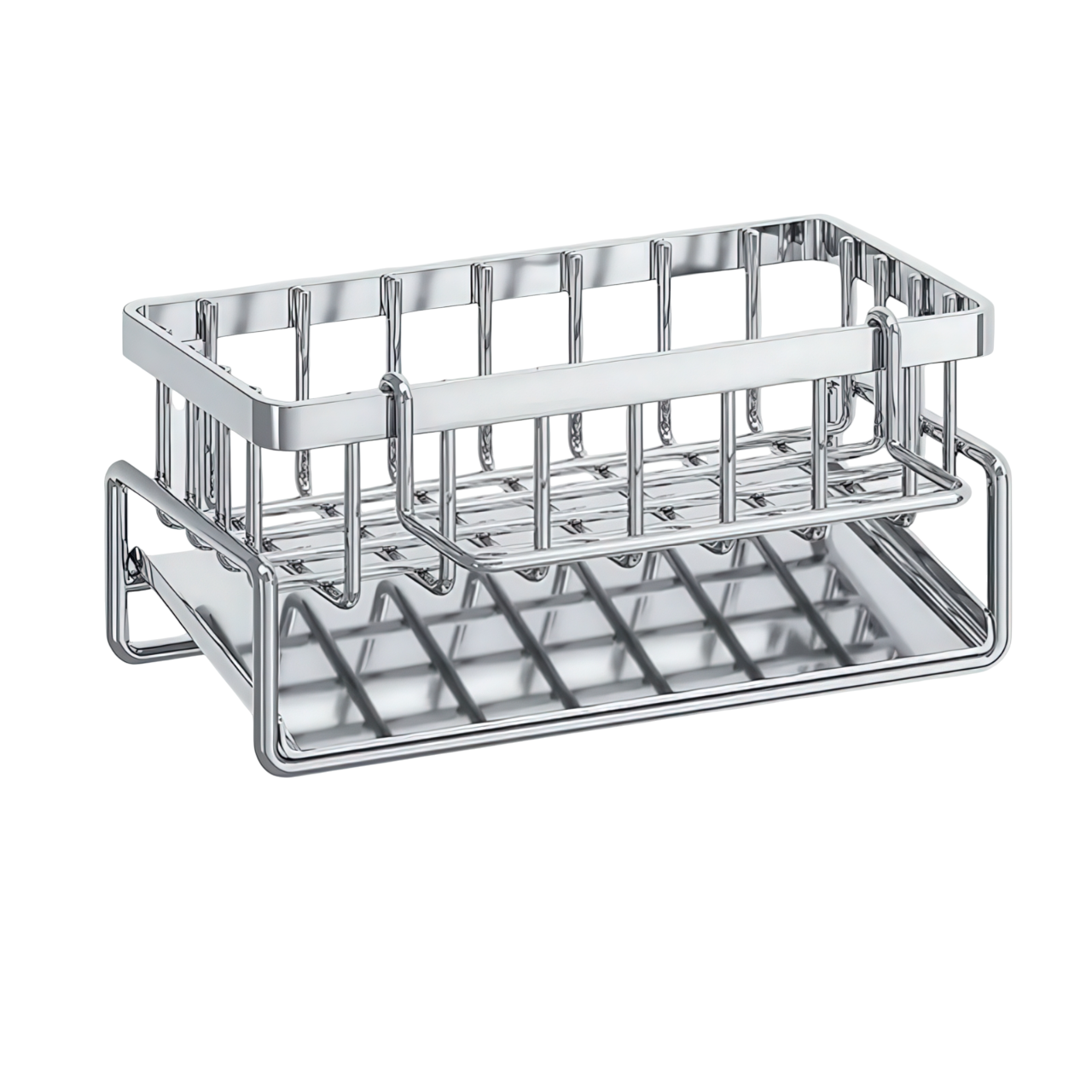 Органайзер кухонный металлический для моющих принадлежностей с поддоном нержавеющая сталь 23х9х10,5 см