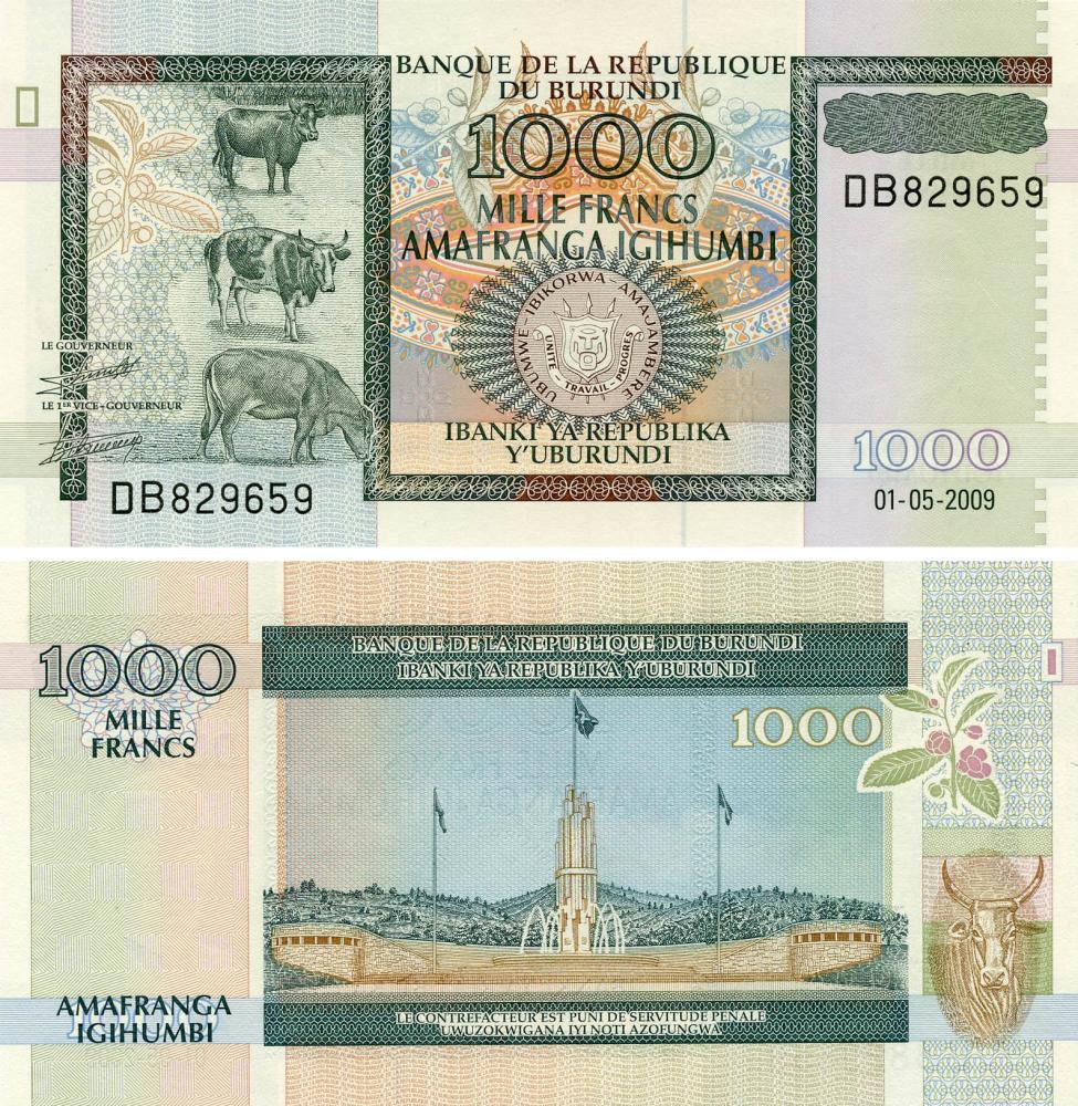 Коллекционная банкнота Бурунди 1000 франков 2009 UNC P46 (Б19183) Коллекционная банкнота Бурунди 1000 франков 2009 UNC P46 (Б19183)