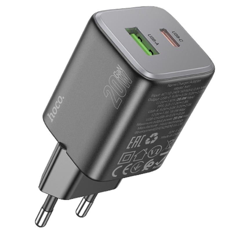 Зарядний пристрій мережевий Hoco N41 Almighty PD20W/QC3.0 1USB-A/1C Black (00000071120_1)