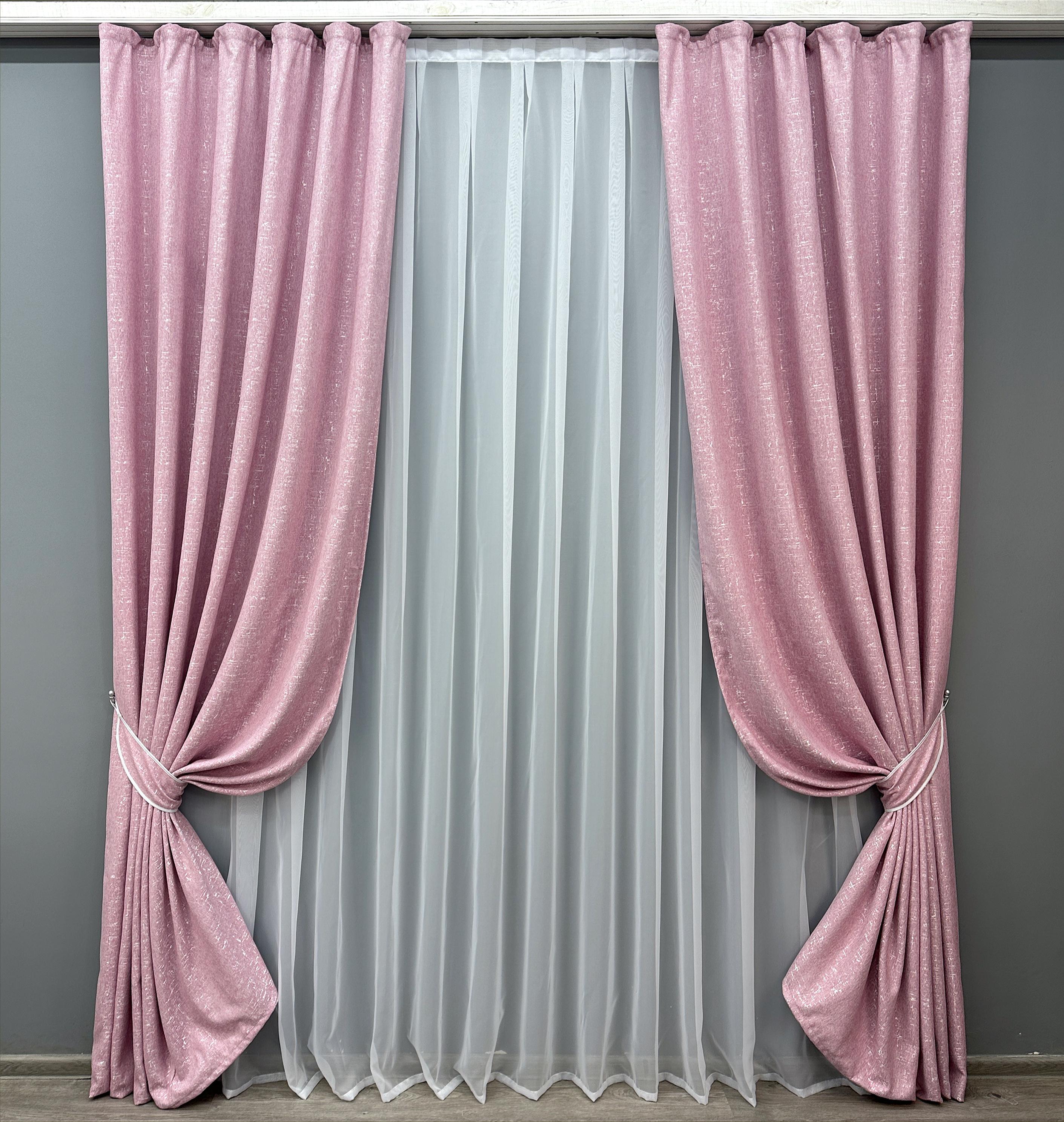 Комплект готовых штор VR-Textil Лен №1748ш 150х270 см 2 шт. Розовый (33-0646) - фото 1 Комплект готовых штор VR-Textil Лен №1748ш 150х270 см 2 шт. Розовый (33-0646) - фото 1