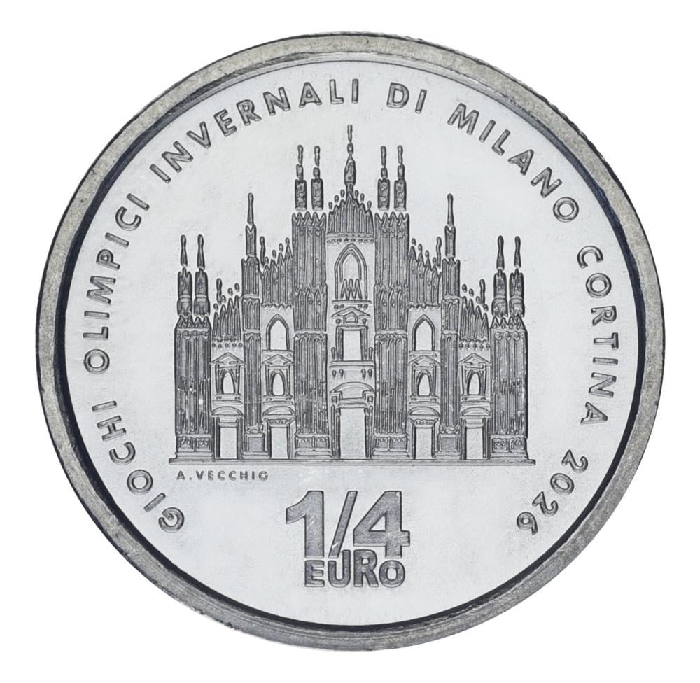 Колекційна монета Італія 1/4 євро 2025 UNC XXV зимові Олімпійські ігри в Мілані та Кортіна Мілан (М22251)